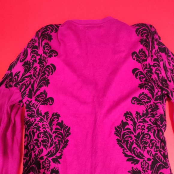 New York and Company pink cardigan with very unique black design women's size L - Picture 4 of 7